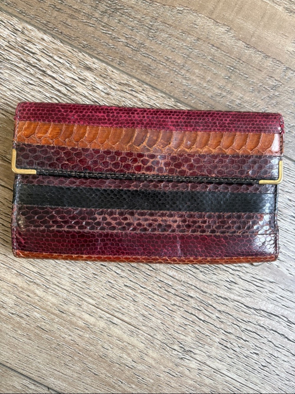 Vintage by Bosca Genuine Snakeskin Multicolor Striped Leather Clutch Wallet